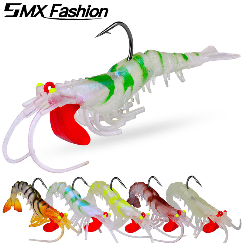 Artificial Luminious Shrimp Lure With Barbs Hooks Multi Segments Jointed Soft Fishing Bait For Bass Fishing