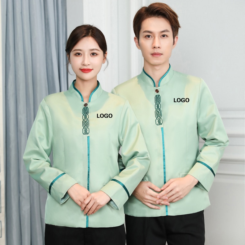 Trung Quốc đồng phục nhà hàng Phụ nữ làm sạch công việc lễ tân khách sạn trang phục vệ sinh phục vụ bàn quần áo massage Nail cafe trang phục