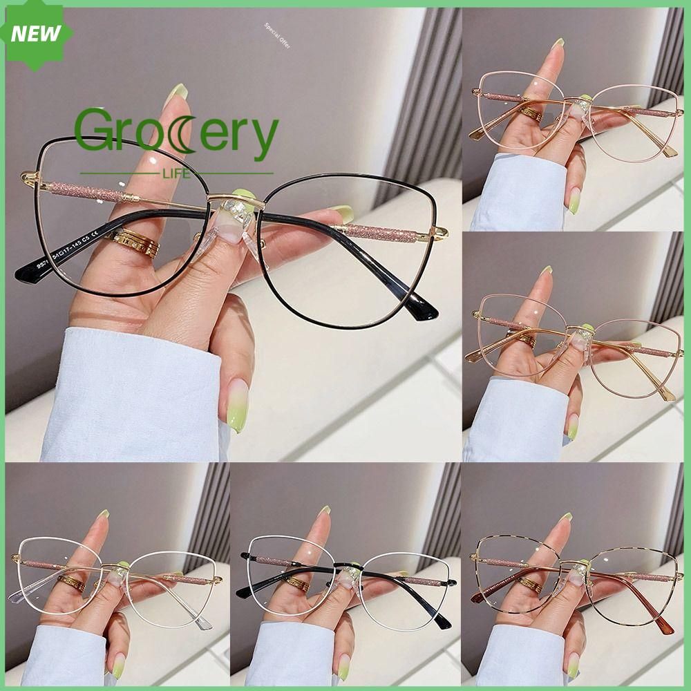 GROCERY LIFE Mắt mèo Gọng kính mắt loại Hỗ trợ kính quang học tùy chỉnh Chặn ánh sáng xanh máy tính Cổ điển Kính chống ánh sáng xanh Dành cho nam và nữ