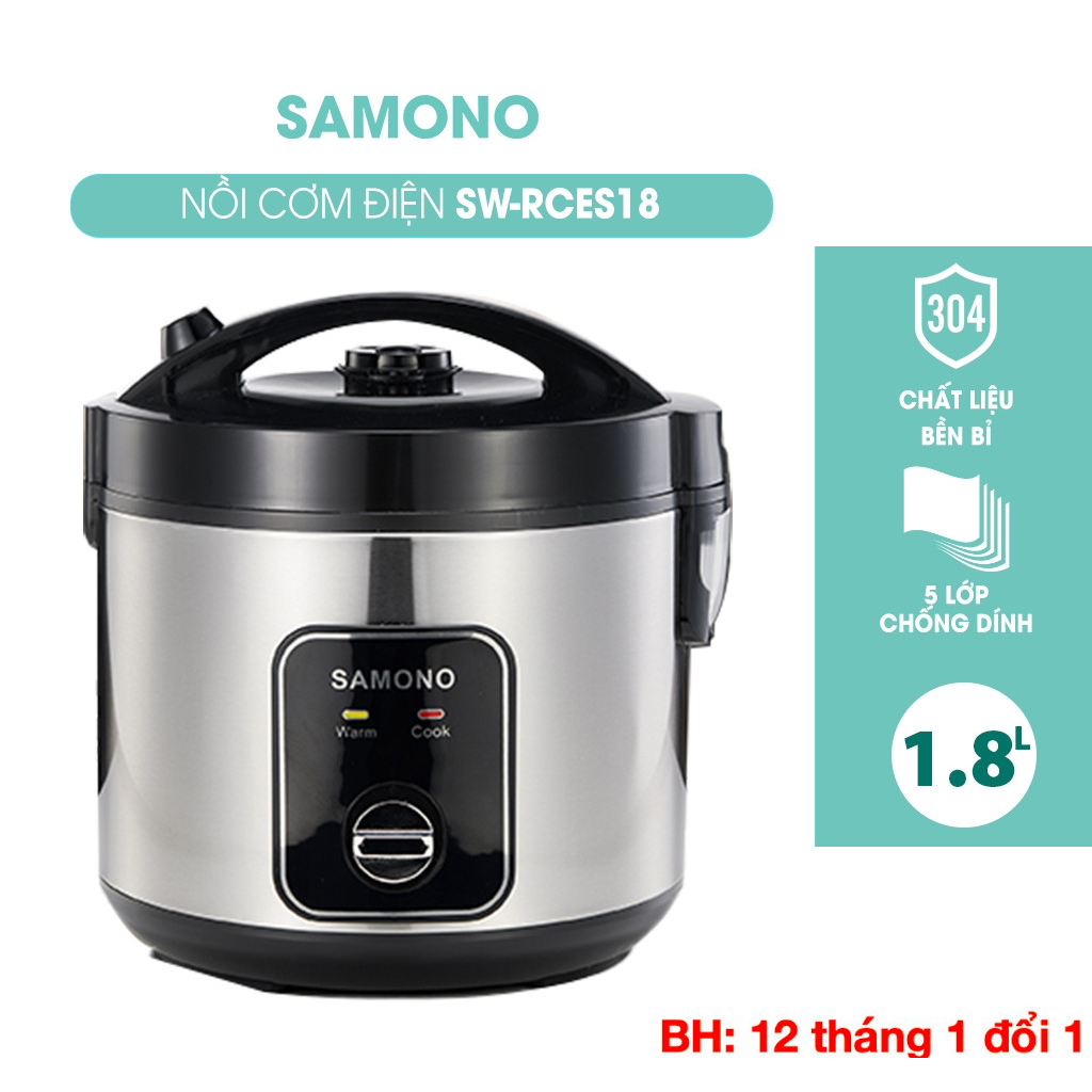 Nồi cơm điện Samono SW-RCES18 1.8L dành cho 3-5 người nấu cơm nhanh chóng - Chính Hãng - Bảo Hành 12