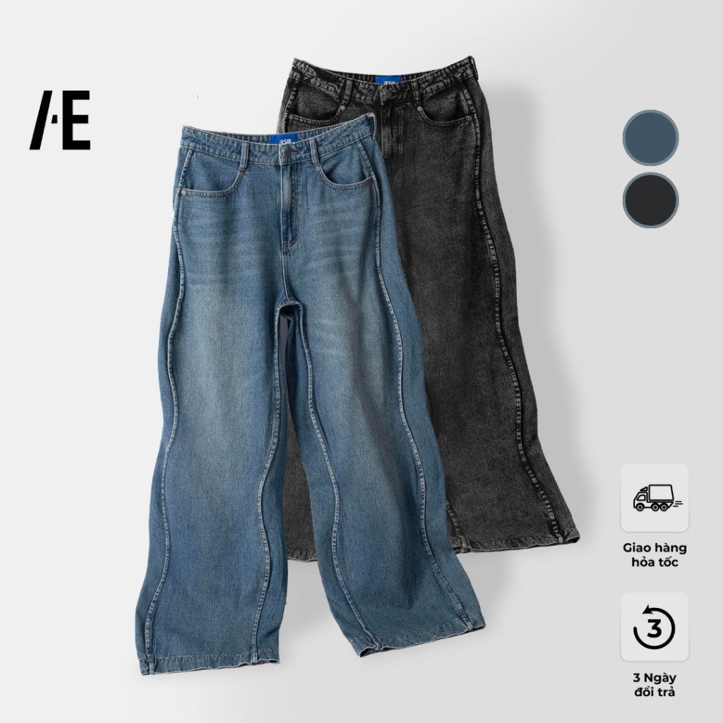 Quần jeans Unisex lượn sóng ống quần thương hiệu Aesir Studios 2 màu xanh,xám - 543