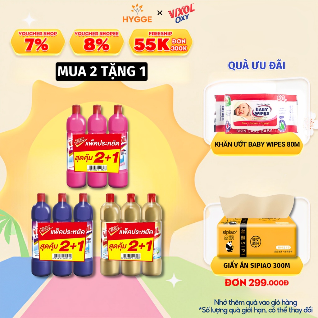 Combo tẩy bồn cầu vixol nước tẩy rửa nhà vệ sinh toilet mua 2 tặng 1 thái lan 900ml
