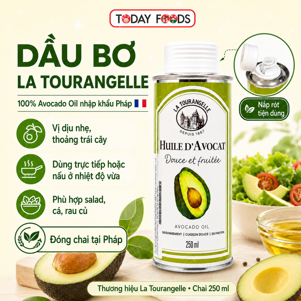 Dầu bơ La Tourangelle 250ml nhập khẩu Pháp | 100% Avocado Oil, vị dịu nhẹ cho salad cá rau củ