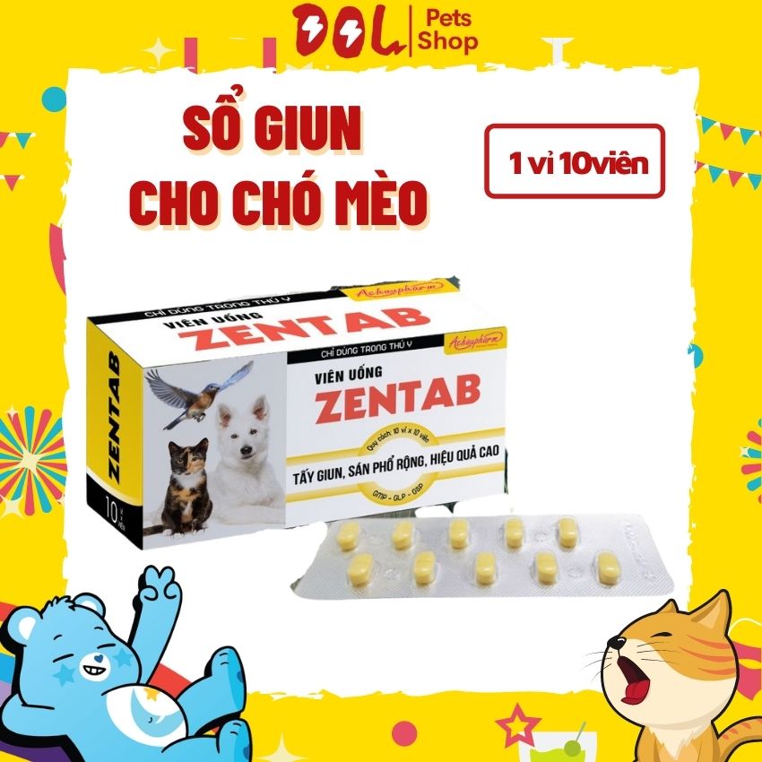 10 Viên+FreesShip Sổ Giun Cho Chó Mèo Zentab Diệt Sán Lá, Sán Dây và Giun