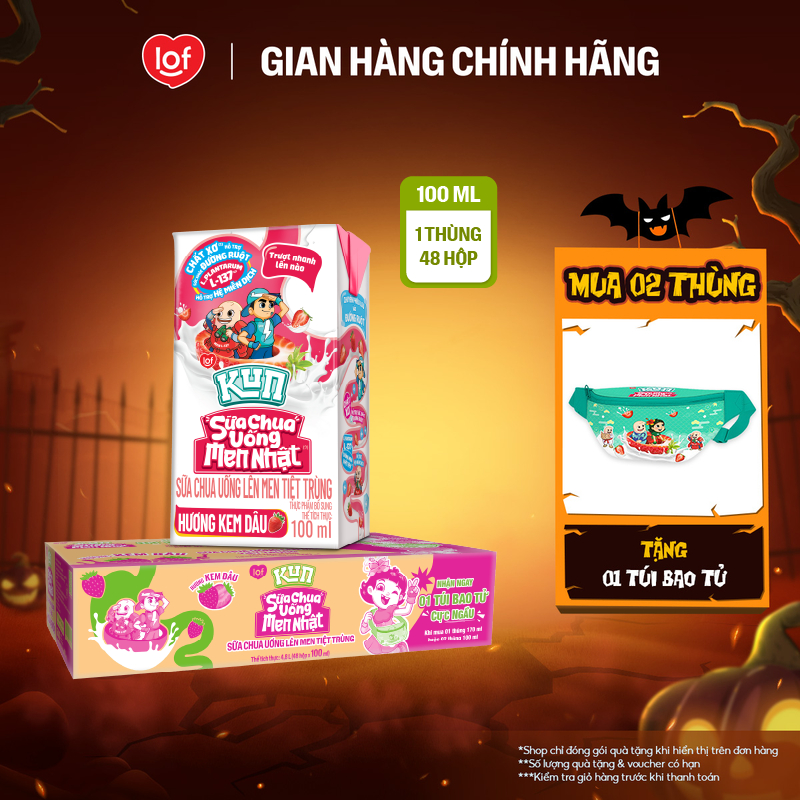 Sữa chua uống KUN vị kem dâu thùng 48 hộp x 100ml