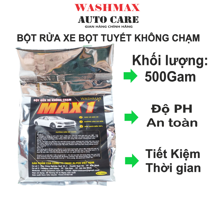 Bột rửa xe bọt tuyết không chạm washmax max1 gói 500gam