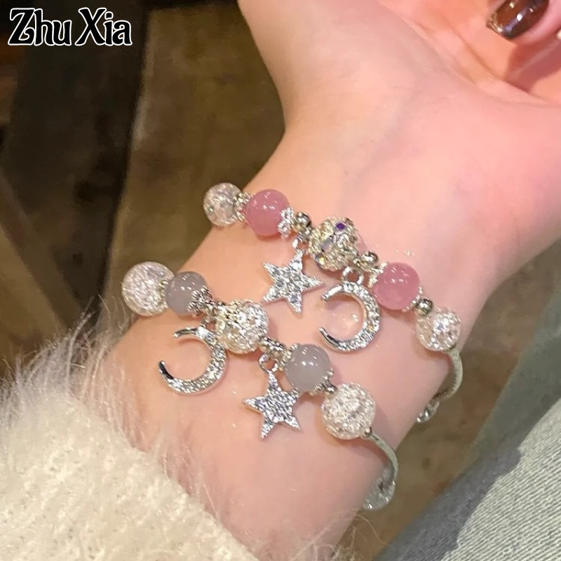 Vòng Tay Nữ trăng sao pha lê hình trái dâu thời trang ngọt ngào zhu XIA