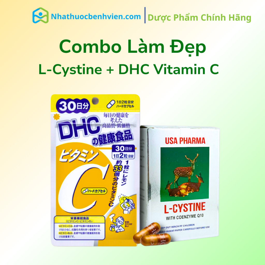 Combo L-cystine 500mg và Vitamin C DHC giúp làm trắng da, mọc tóc