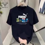 Hanlu Áo thun nam, áo ngắn tay giản dị và đơn giản, áo thun in thời trang, thoải mái và thoáng khí