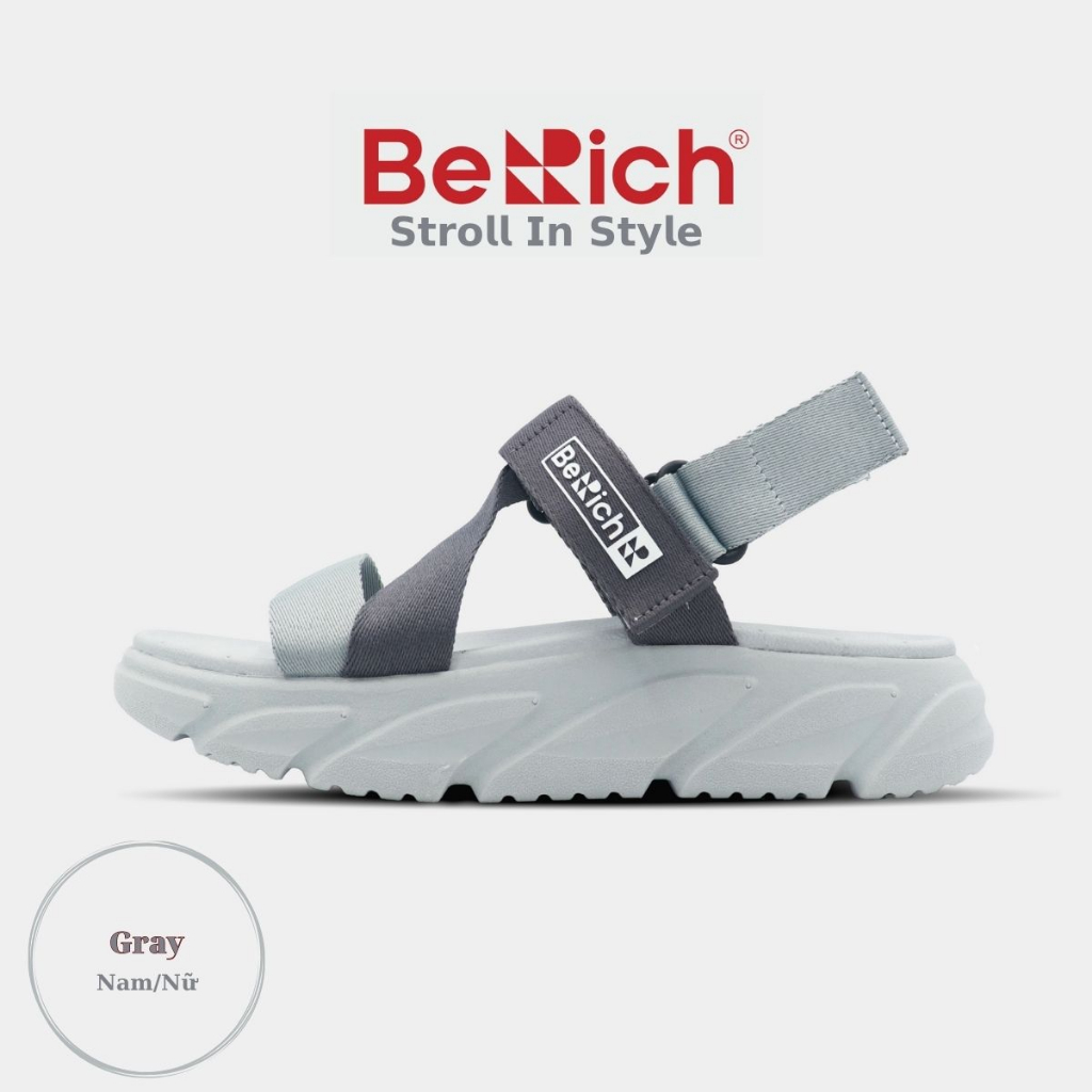 Giày Sandal Nam Nữ Unisex BeRich BE577, Đế phylon cao 4,5cm, Màu Xám