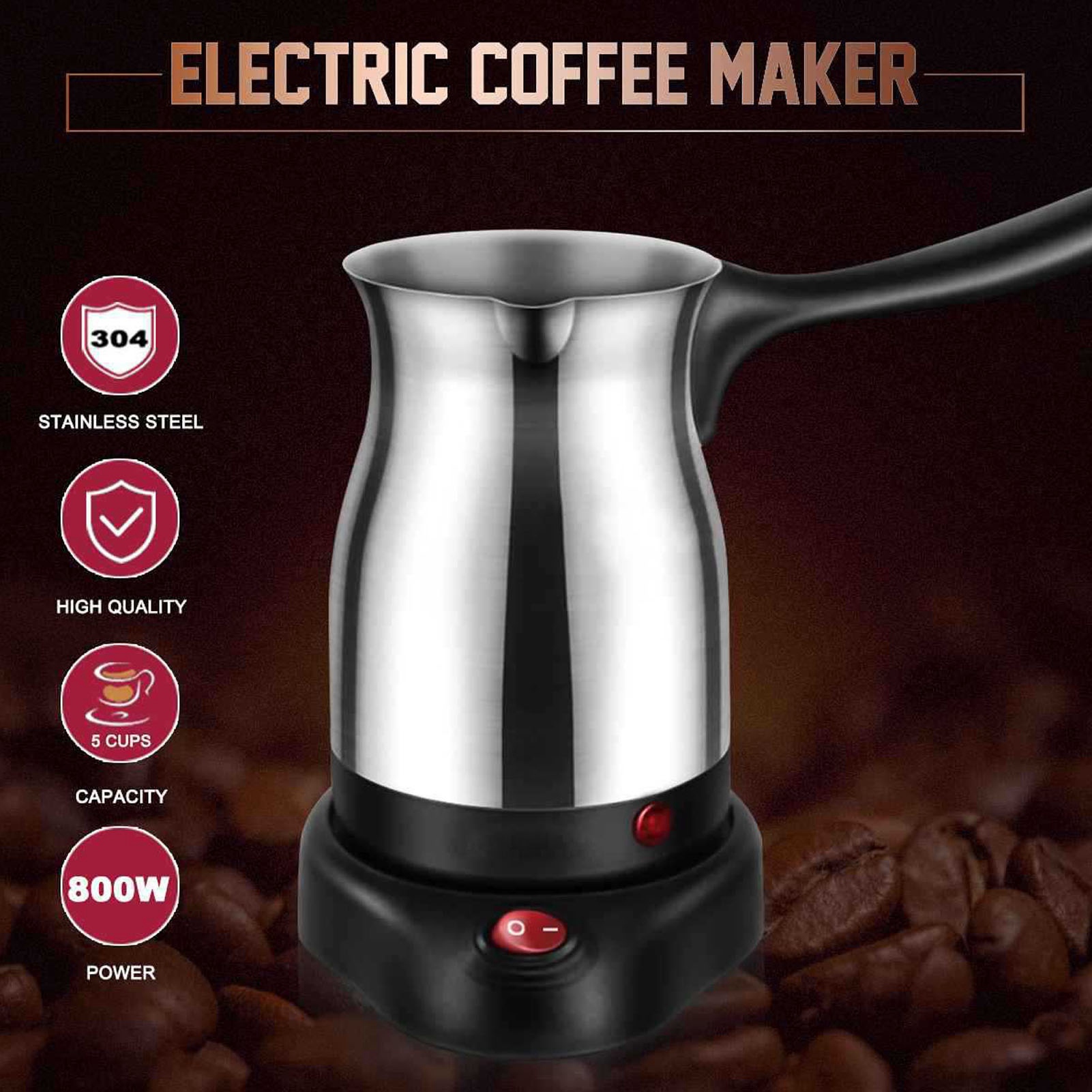 Thổ Nhĩ Kỳ Bình đựng cà phê 0.6 L 600W Điện Thổ Nhĩ Kỳ Máy pha cà phê Thép Không Gỉ đồ pha trà Máy hâm sữa 5 Để 6 Dung tích cốc Với tay cầm dài Brew Cà Phê Trong 3 Để 5 Phút