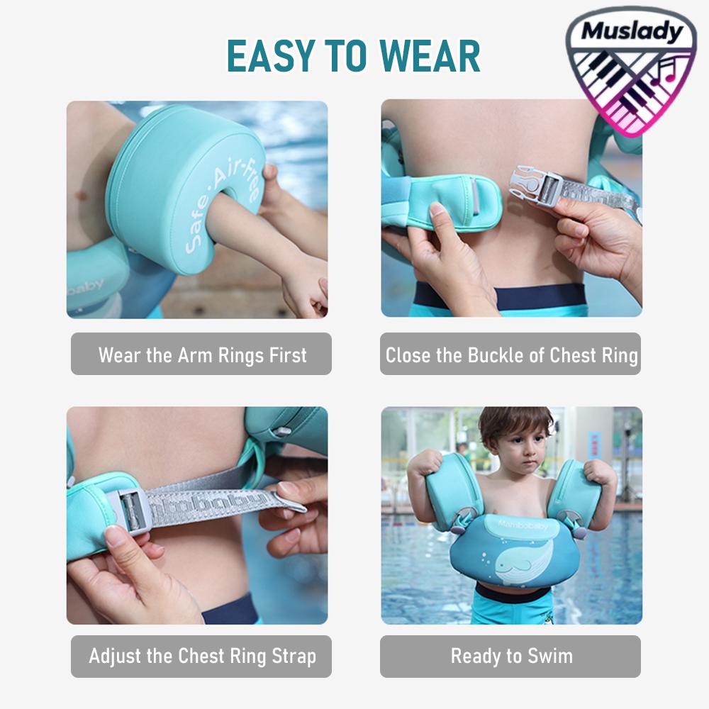 MUSLADY Mambobaby 3-in-1 เสื้อว่ายน้ำเด็กแบบไม่พองเสื้อชูชีพสำหรับเด็กชายหญิงเสื้อกั๊กว่ายน้ำพร้อมหน้าอกและห่วงแขนที่ถอดออกได้สำหรับอายุ 3-6 ปี ราคา 2,462 บาท*ส่งฟรี