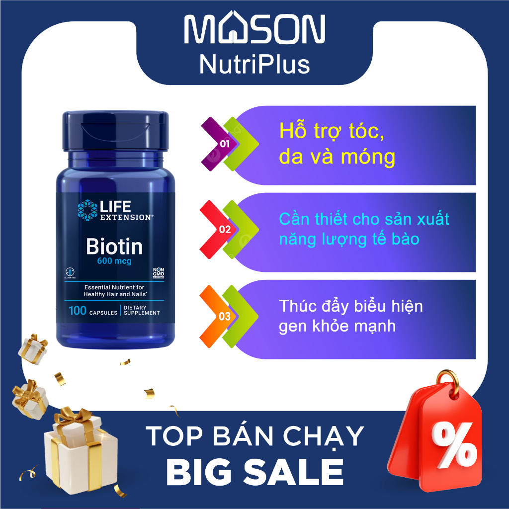 Viên uống bổ sung Biotin giúp tóc, móng khỏe mạnh, sản phẩm của Life Extension Mỹ