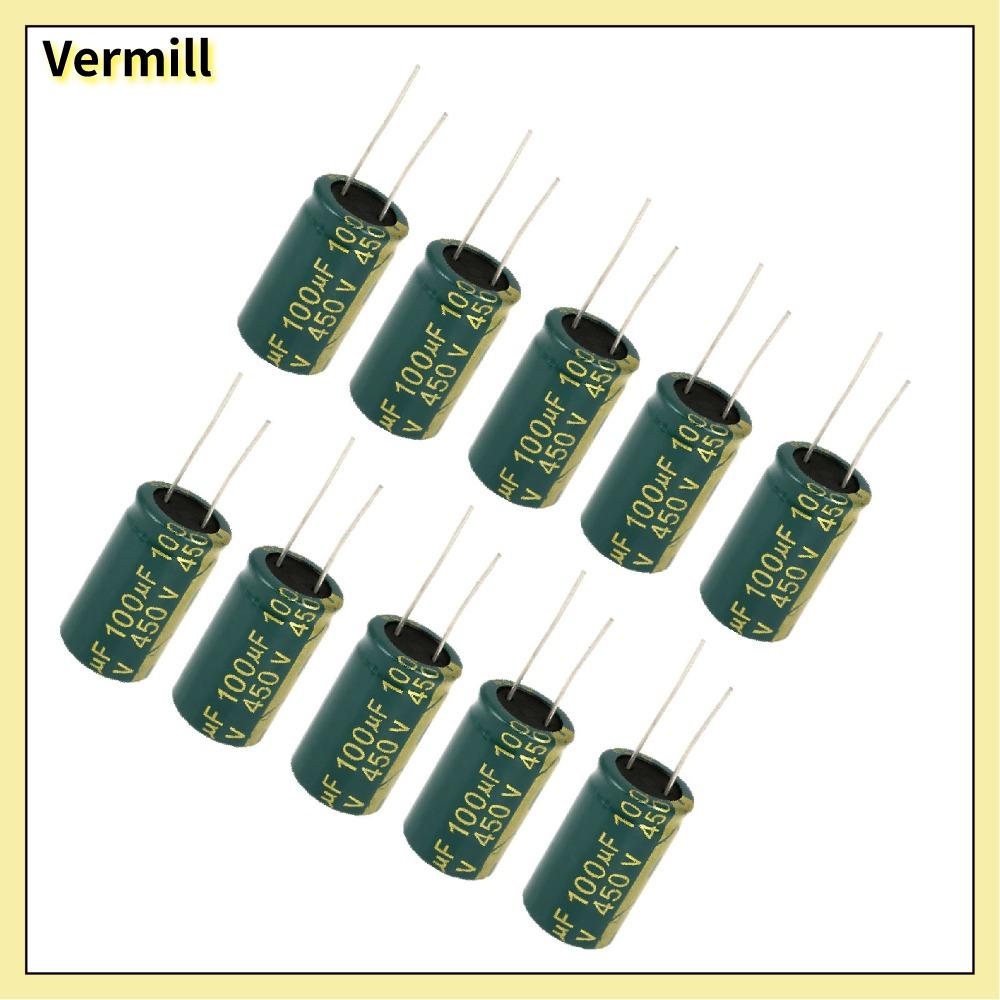 VERMILL 10PCS 100UF Tụ điện Màu xanh lá 450V Bộ sản phẩm đa dạng Bền bỉ Tụ điện điện phân nhôm Dự án tự làm