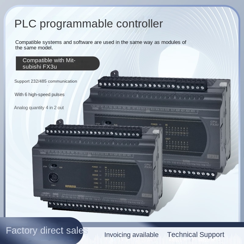 Board mạch PLC ES FX3U 14MR 8 input 6 output relay - RS232/RS485, hỗ trợ analog 4AD/2DA , 24VDC, GX Works2 Mitsubishi - ES3U14MR4AD2DA - 0-20ma