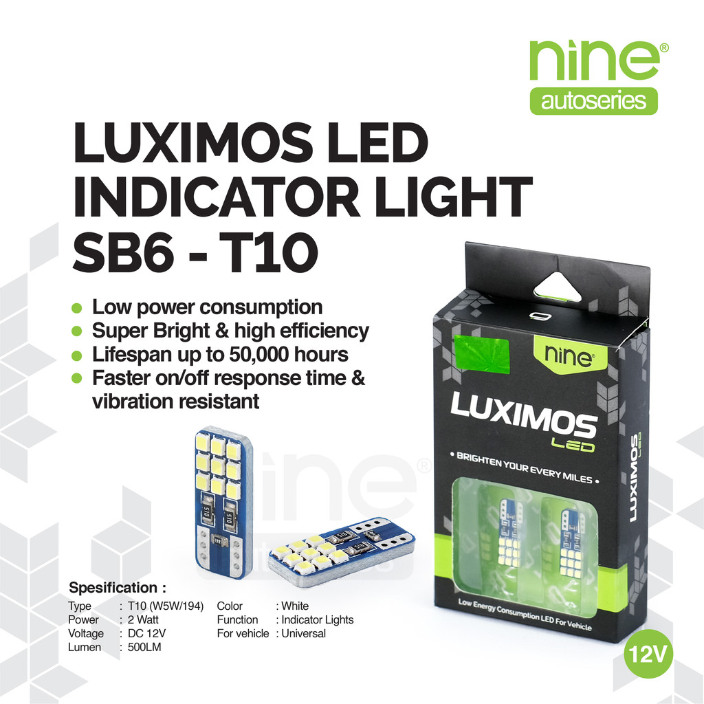 LUXIMOS Lampu Kabin T10 Tancap Mobil Senja Plat LED Super Terang Putih White SB6 - NINE AUTOSERIES Harga 29,900 rupiah*Gratis Ongkir