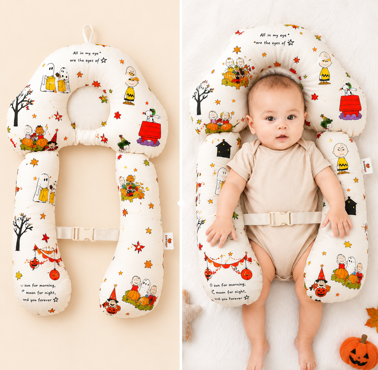 Baby Head Support Pillow  Baby Body Support Cushion  Soft Cotton Infant Sleeping Pillow with Safety Belt  Car Seat & Stroller Cushion (0-12 Months) By The Seasoned Kitchen