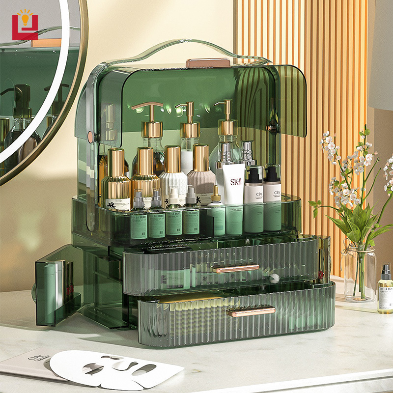 YONUO trong suốt chống bụi mỹ phẩm lưu trữ hộp máy tính để bàn đôi mở loại ngăn kéo vỏ sò lưu trữ tủ dung tích lớn giá lưu trữ