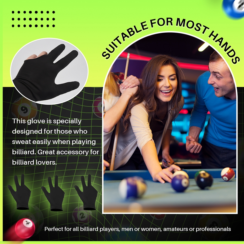(UHDX) 20Pcs Breathable Billiard Gloves Snooker Left Right Hand Gloves 3 Fingers Cue Gloves for Wome