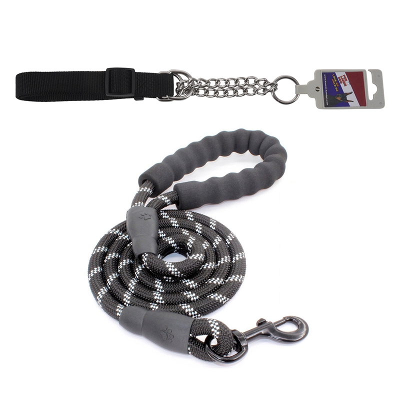 Gear Martingale Adjustable Choke-Style Dog Collar Black & 5 Ft Strong Dog Leash Comfortable Padded Handle