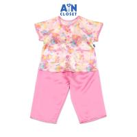 Bộ quần áo Bà Ba Dài tay ngắn bé gái họa tiết Hoa Pansy Lụa Hồng - AICDBGJECA49 - AIN Closet