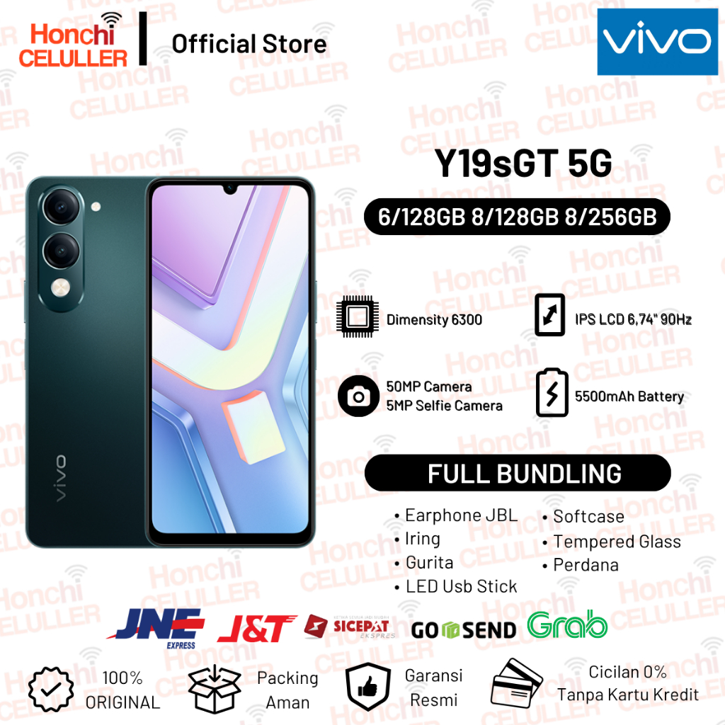 Vivo Y19sGT 5G 6/128GB 8/128GB 8/256GB - Dimensity 6300 5G, 5500mAh Tahan Lama, NFC Multifunctions, Tahan Banting & Hujan, 50MP Kamera Utama, AI Erase Garansi Resmi vivo Indonesia Harga  2,299,000 Ringgit*Penghantaran Percuma