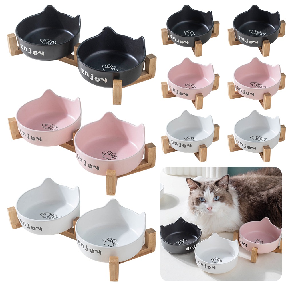 FINITIVE 1/2Pcs Set Gốm Bát cho mèo Thiết kế xẻ Chống trượt Bát cho chó nhỏ Chất lượng cao Nâng cao Máy cấp nước Đồ dùng cho chó mèo nhỏ