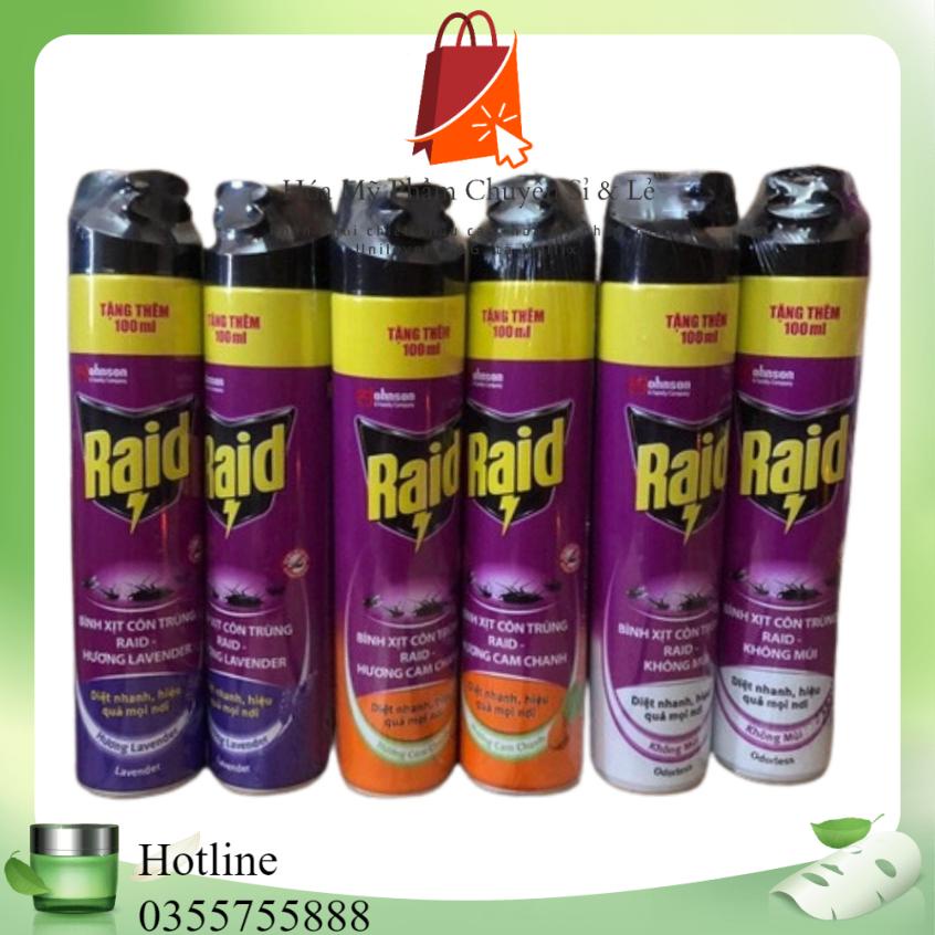 Raid xịt côn trùng chai 600 ml + tặng thêm 100ml