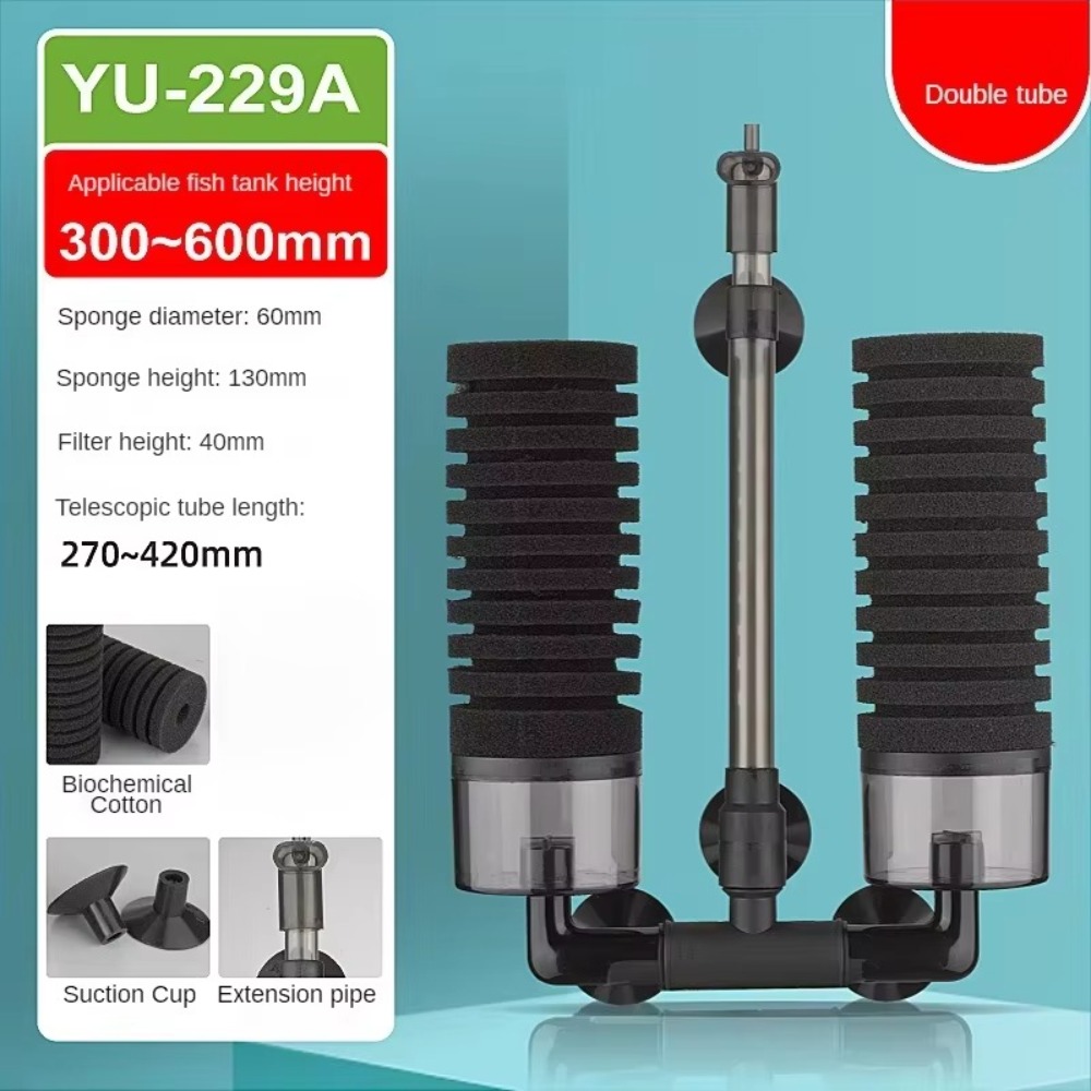 LETIGO Đầu đôi Bộ lọc bọt chìm Đen Không có tiếng ồn Bộ lọc bọt sinh hóa Bơm Hấp thụ bụi bẩn Lọc bể cá Bể cá - 2