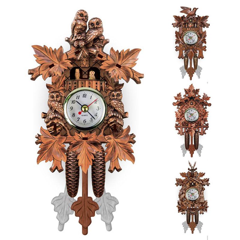 H4(SPVH) Decorative Bird Wall Clock Hanging Wood Clock Living Room Pendulum Clock Craft Art Clock Fo