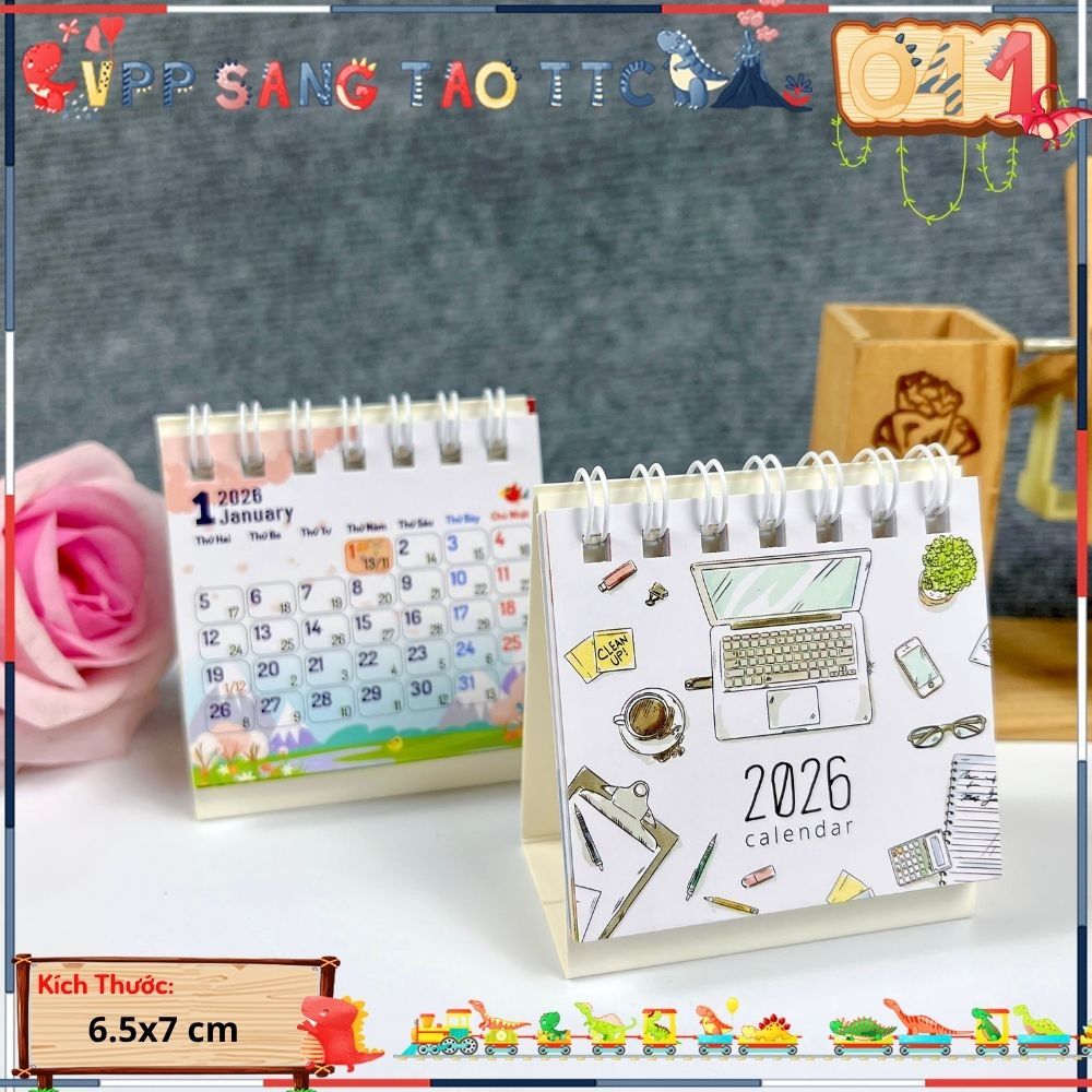 Lịch 2026 Để Bàn Mini 6.5x7 Cm Có Ngày Âm Lịch Và Ghi Chú Các Ngày Lễ Thiết Kế Nhỏ Gọn In Độc Quyền