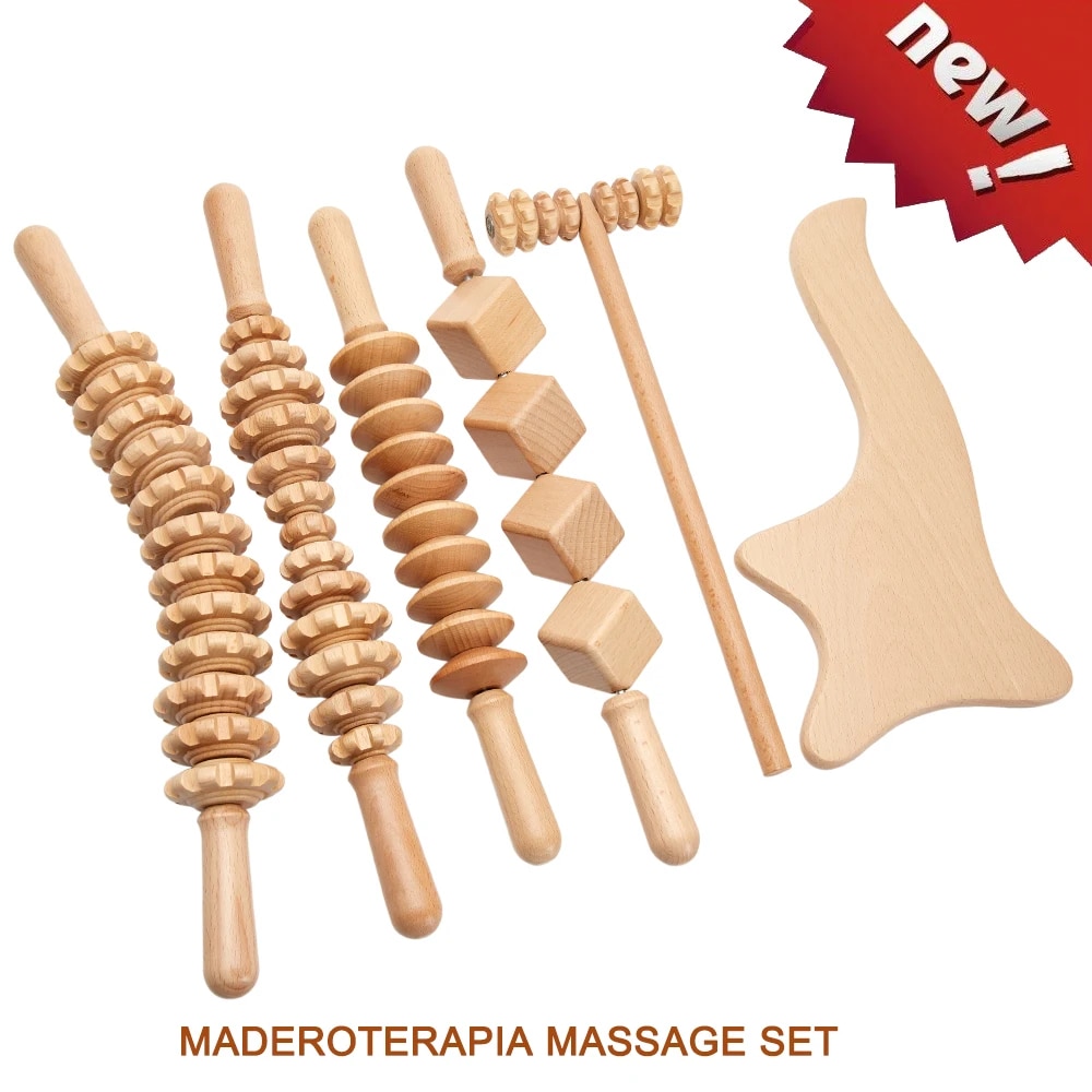 【Hot demand】 Wood Therapy Massage Set Maderoterapia Massager Roller Anti Cellulite Slimming Gua Sha Massager For Body Back Foot Masajeador