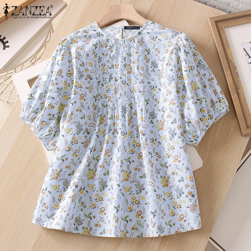 Hijabfab ZANZEA phụ nữ kỳ nghỉ thời trang vòng cổ áo in hoa tay ngắn đa năng hàng đầu #0421