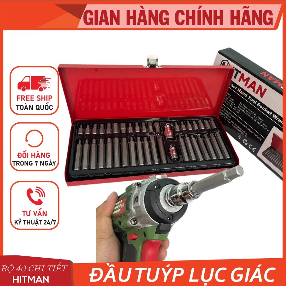 Bộ đầu tuýp lục giác HITMAN 40 chi tiết, đầu 1/2, 3/8 - chính hãng