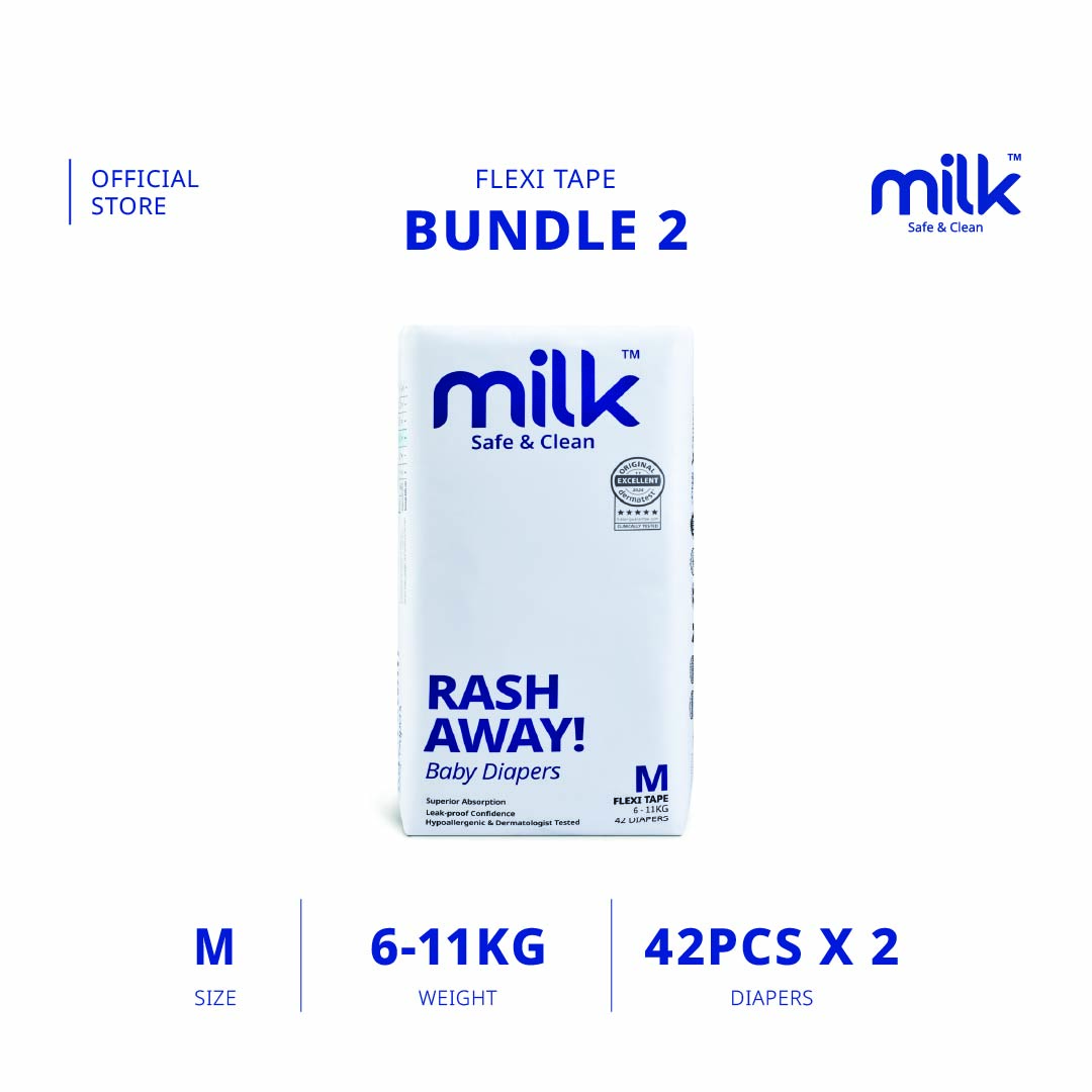 [BUNDLE] MILK Baby Diaper Flexi Tape NB44 S96 M84 L72 XL60 (2 packs)