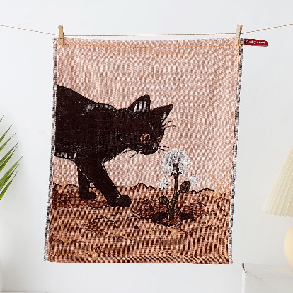 ALLEYDG Vải gạc cotton 4 lớp Khăn lau tay cỡ lớn Họa tiết mèo 34x40cm Khăn lau trà Dễ thương Khô Nhanh Khăn lau bếp Nhà hàng tại gia - 2