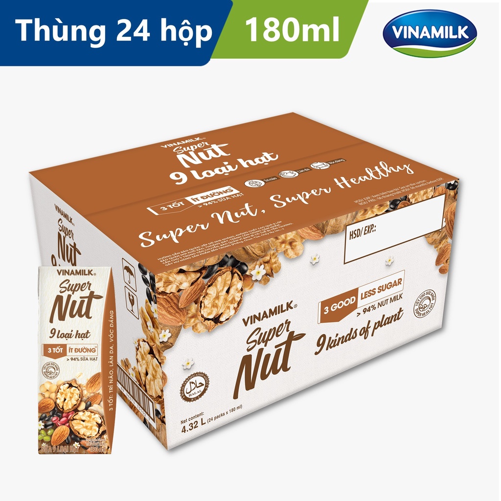 1 Thùng Sữa 9 loại hạt Vinamilk Super Nut Super Nut - Thùng 24 hộp 180ml (TN)