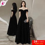 Black Velvet Evening Dress by Banquet, Elegant Slim Fit Gown
