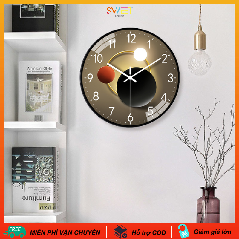 Hàng có sẵn đồng hồ treo tường ánh sáng và bóng tối đồng hồ treo tường đồng hồ trang trí sáng tạo thời trang gia dụng phòng khách đồng hồ tĩnh âm treo tường