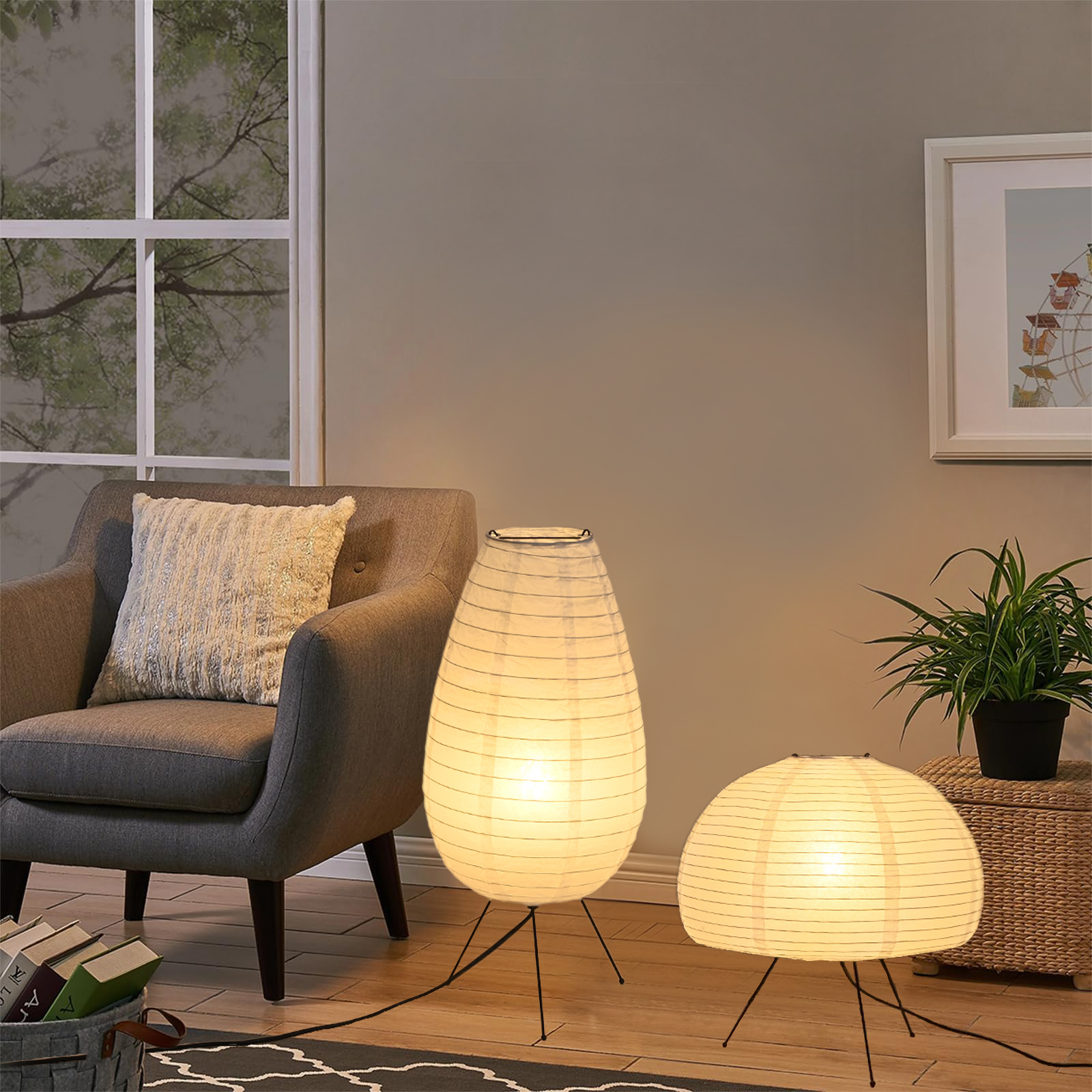 【Free Returns】 Nogy Noguchi Style Lamp Rice Paper Floor Lamp Retro Creative Bedside Lamp Suitable Fo