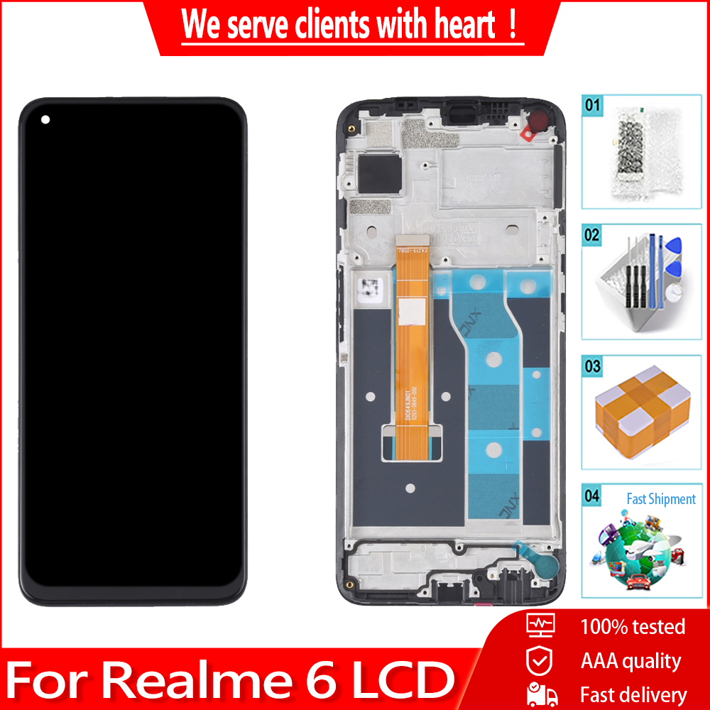 Myxiu Ban Đầu 6.5 ''cho Realme 6 màn hình LCD màn hình cảm ứng với khung bộ phận lắp ráp cho Bộ số hóa thay thế cho Realme 6 4 gam rmx2001 LCD