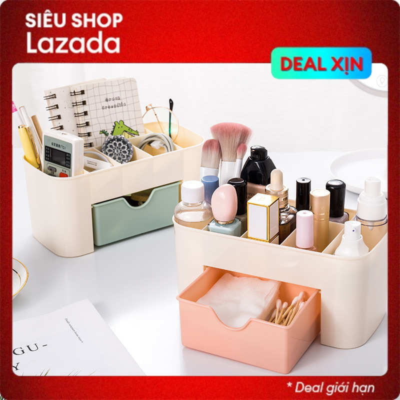 Kệ đựng mỹ phẩm mini để bàn màu pastel, tủ mỹ phẩm nhiều ngăn mini, có ngăn kéo cho học sinh, sinh viên