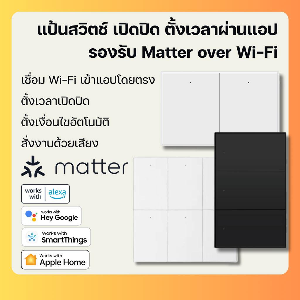 Zemismart แป้นสวิตช์ไฟ รองรับ Matter over Wi-Fi (ZM606) เปิดปิด ตั้งเวลา รองรับ HomeKit, Google Home ราคา 755 บาท*ส่งฟรี