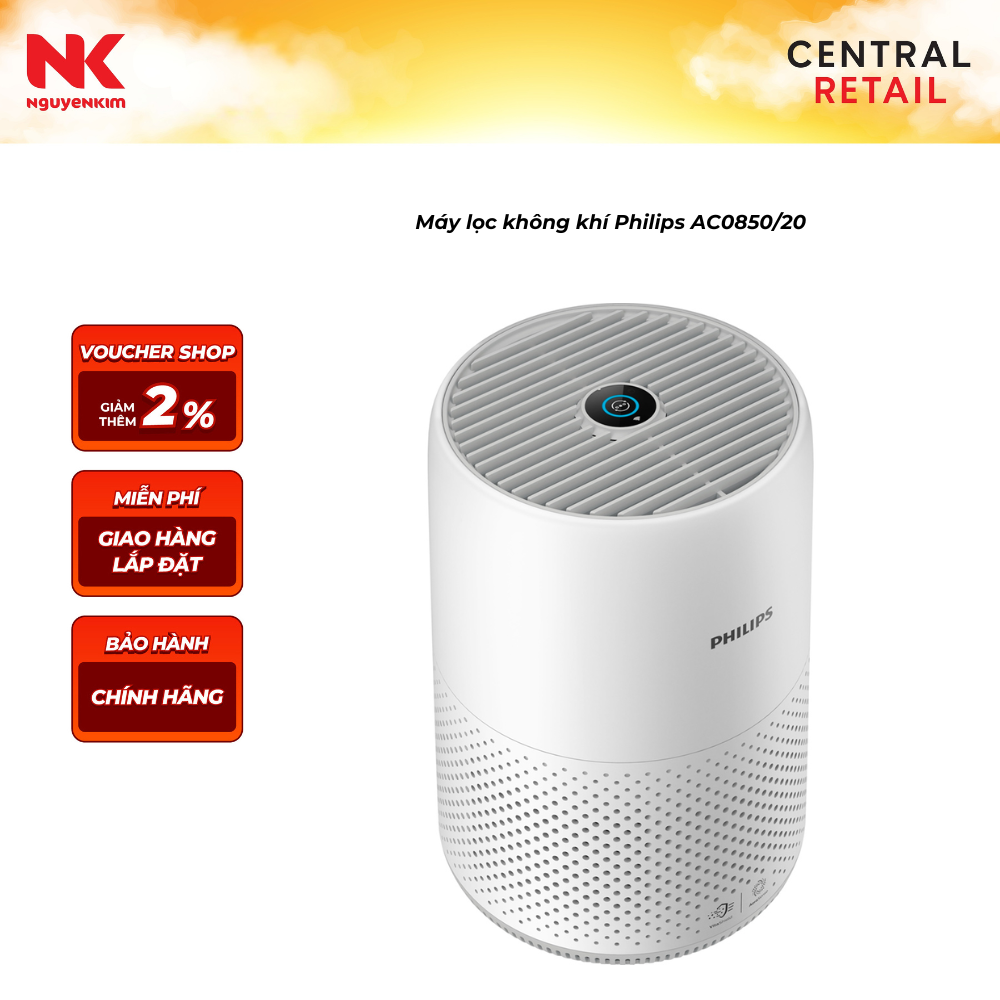 Máy lọc không khí Philips AC0850/20 - Trắng, Kích thước 363x213x245mm, Bộ lọc Nano Protect HEPA