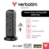 Verbatim 32129 35W Power Tower UK Plug UKPT-01 11 AC Outlets Max Output: 3250W (Black)