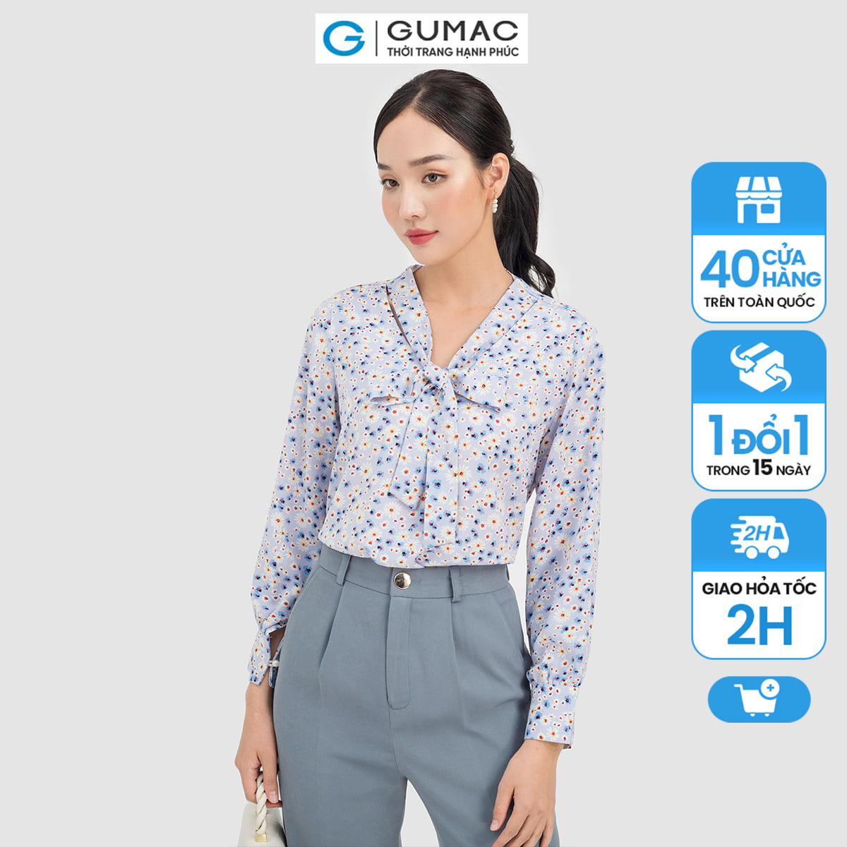 Áo sơ mi nữ gumac la0705 , áo sơ mi công sở chất liệu lụa mango phối thắt nơ