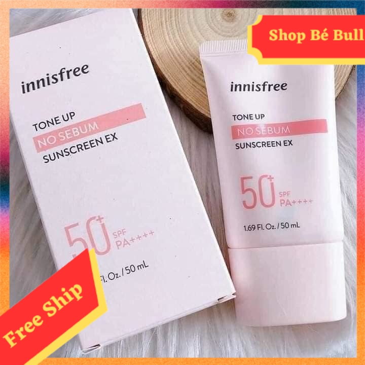 (Bán Chạy) (Mẩu Mới) Kem Chống Nắng Innisfree Tone Up No Sebum SPF 50+ 50ml HỒNG Sáng da , - mpthienduc