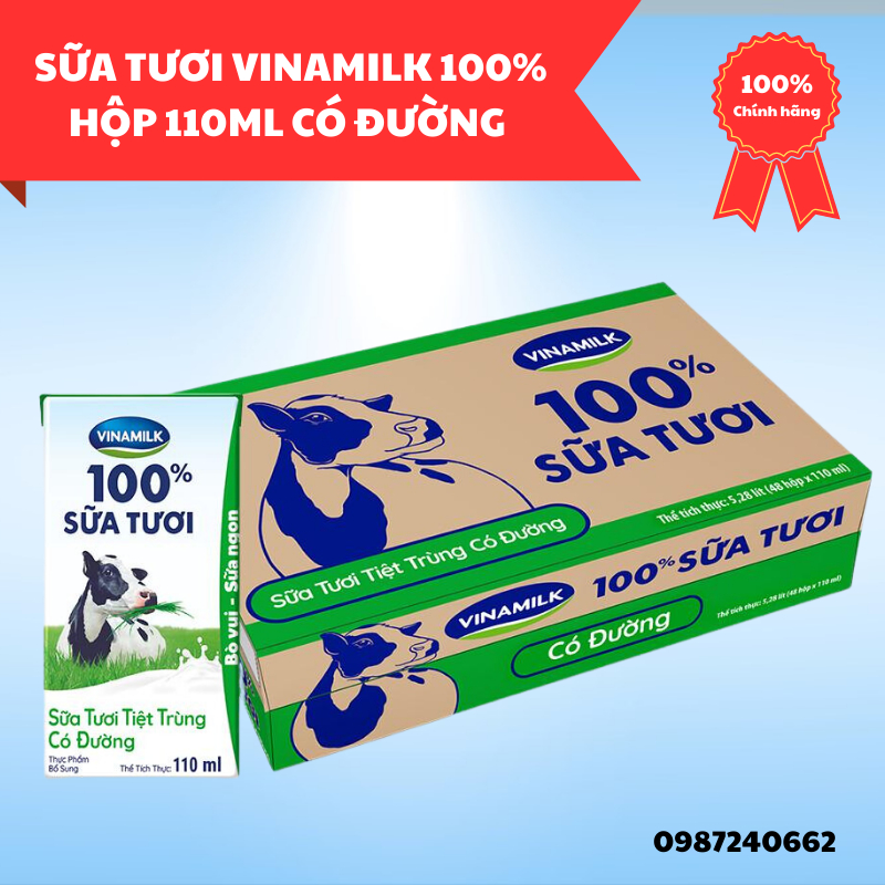 Combo 4 vỉ/1 thùng Sữa tươi Vinamilk 100% 110ml có đường Thùng 48 hộp ( Date mới nhất )