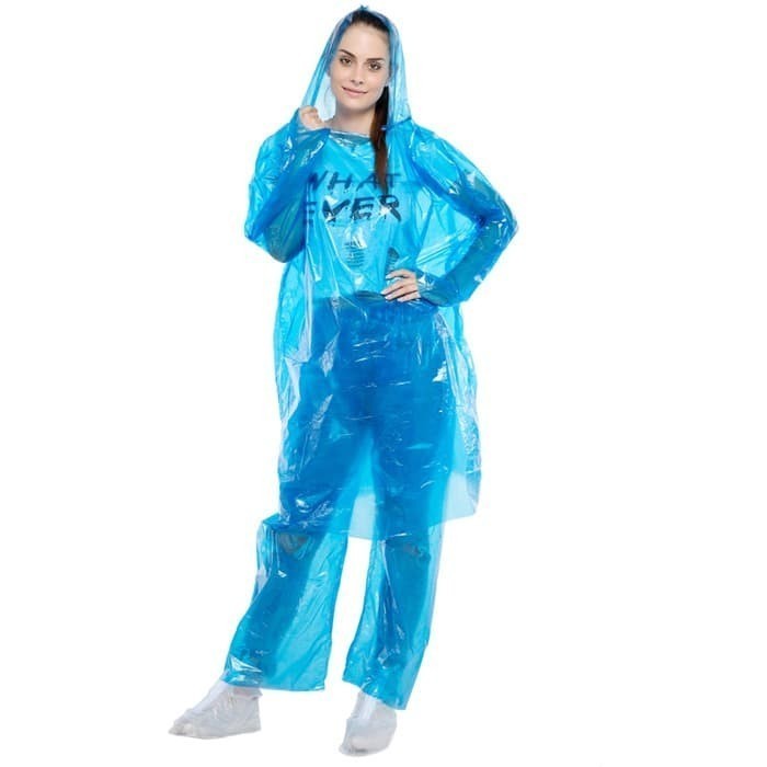 LBX Jas Hujan Plastik LDPE HDPE jaket Baju Celana Setelan Disposable Raincoat Jubah Setelan Baju Celana Enteng Kecil Travel Portable Ringan Murah Kuat Bening Transparan Poncho Ponco Harga 6,388 rupiah*Gratis Ongkir
