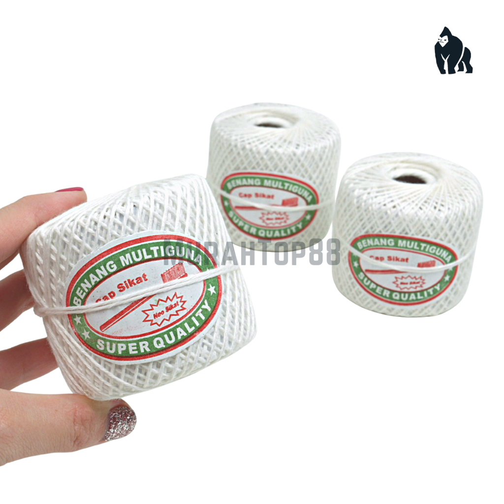 Benang Kasur Rami Cap Sikat / Tali Bangunan Bendera Warna Putih / Crochet Thread Goni Yard Jahit